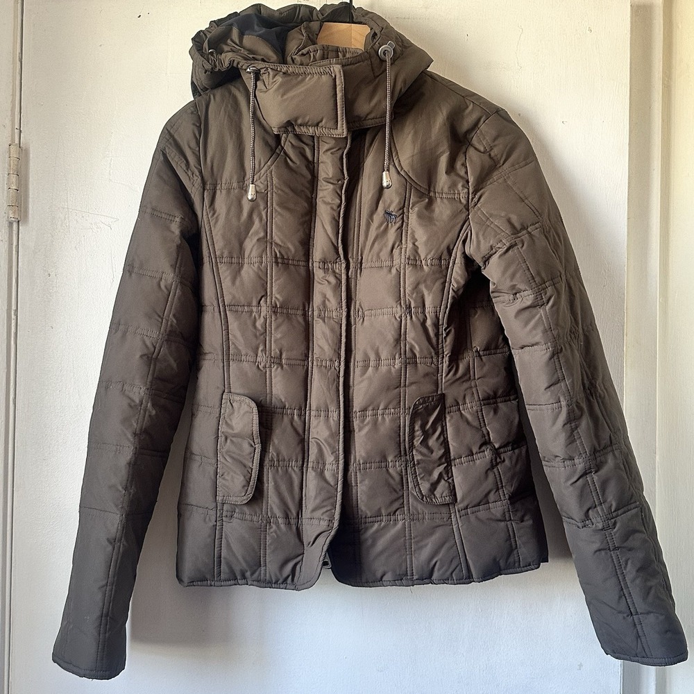 Vintage Y2K Abercrombie & Fitch Down Puffer Jacket w Hood Brown Women's Small